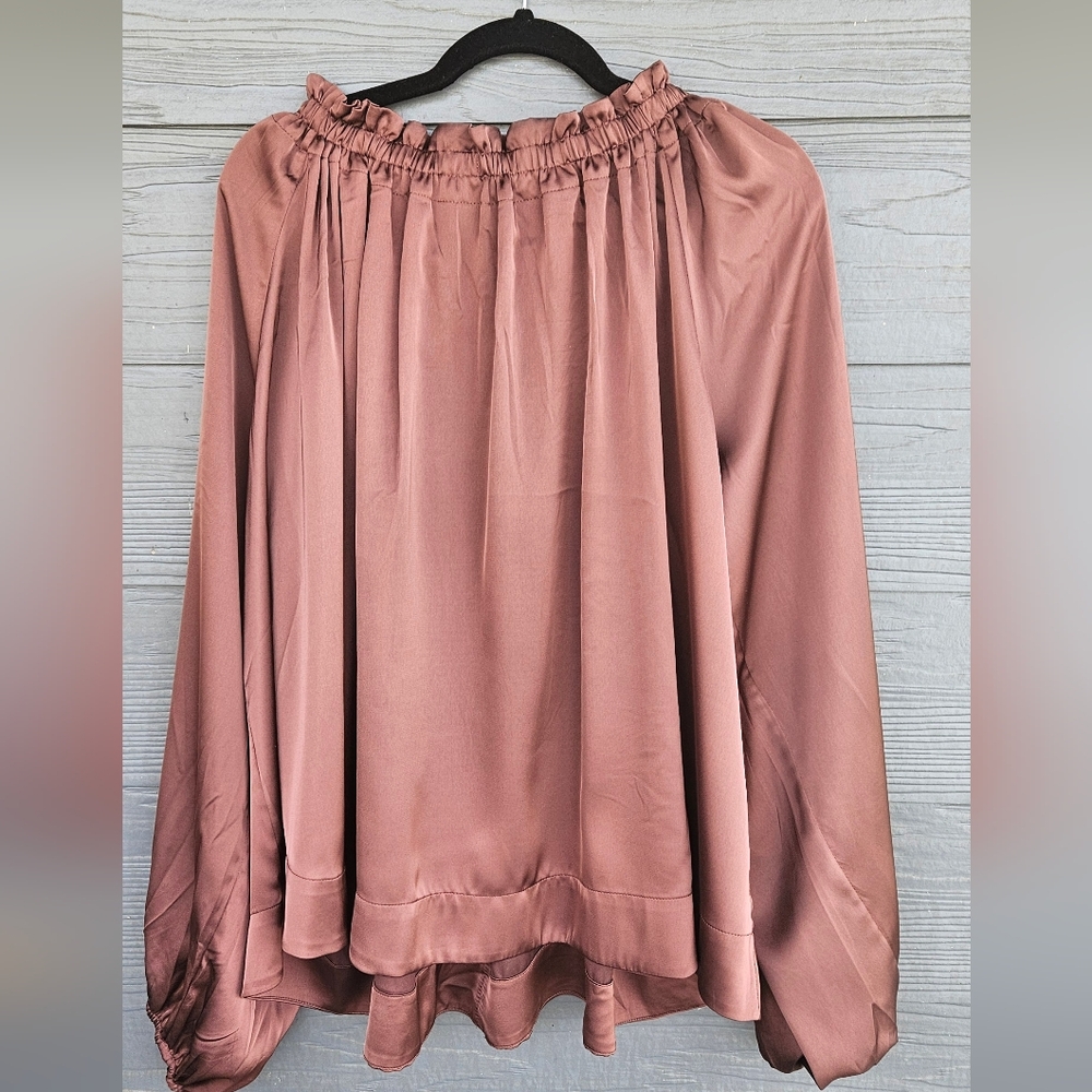 H&M Brown Satin Balloon Sleeved Women's Blouse Size XXL